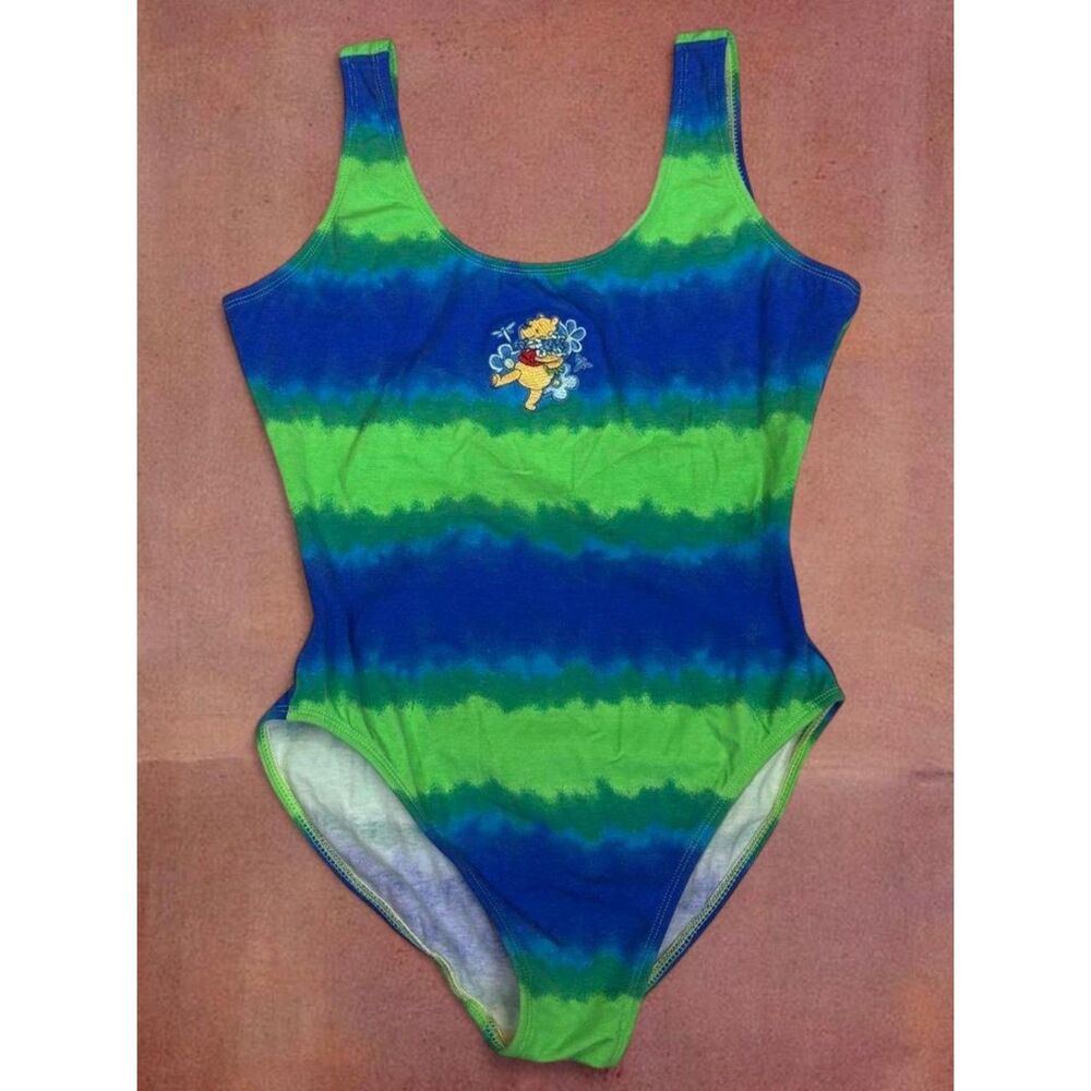 Vintage Y2K Kidcore Disney Pooh Tie Dye Ombré Embroidered Bodysuit One Piece
